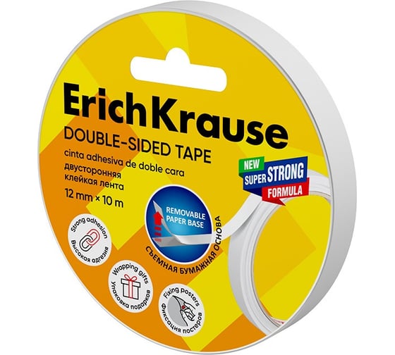 Изображение товара Двусторонняя клейкая лента ErichKrause прозрачная, 12ммх10м 58741
