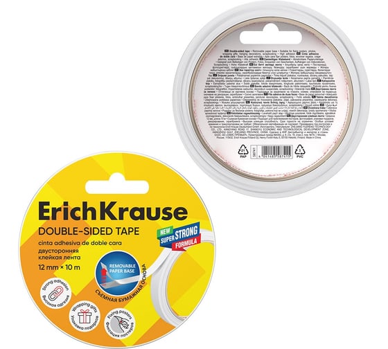 Изображение товара Двусторонняя клейкая лента ErichKrause прозрачная, 12ммх10м 19447