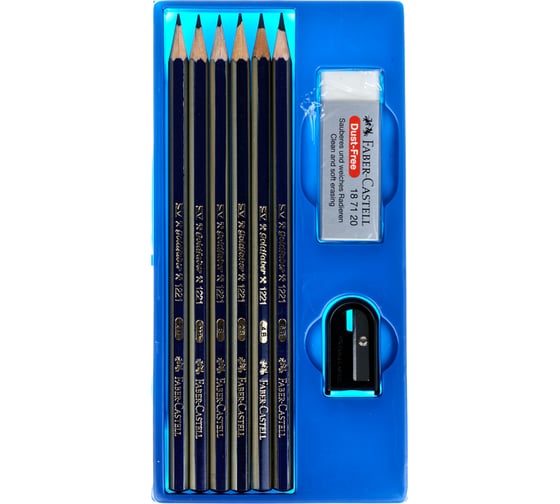 Изображение товара Набор карандашей Faber-Castell Goldfaber, 6 шт+ластик+точилка, 2H-6B, заточенный