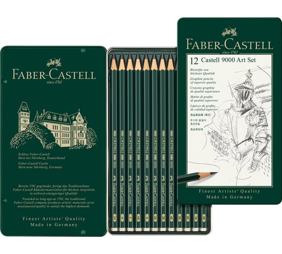 Изображение товара Набор чернографитных карандашей Faber-Castell Castell 9000 Art Set 12 шт, 2H-8B, заточенный, металлический корпус 119065