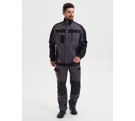 Изображение товара Костюм РАССО "КОСТА" куртка+брюки, цвет серый/чёрный/красный (ткань Tomboy), р 44-46/170-176 77251 (44/170)