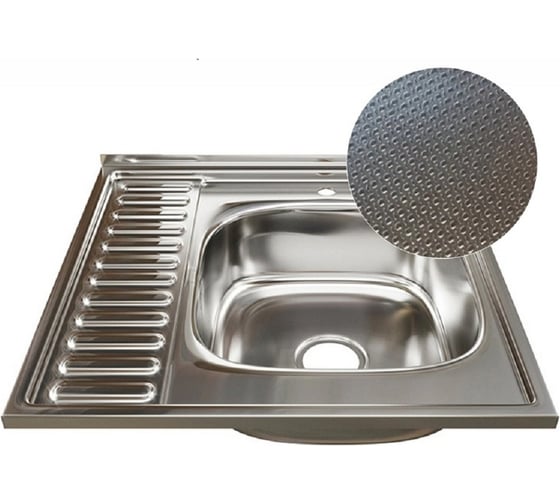 Изображение товара Кухонная мойка MIXLINE ДЕКОР накладная, нержавеющая сталь- толщина 0,6мм,, прямоугольная, 80x60 см 555235