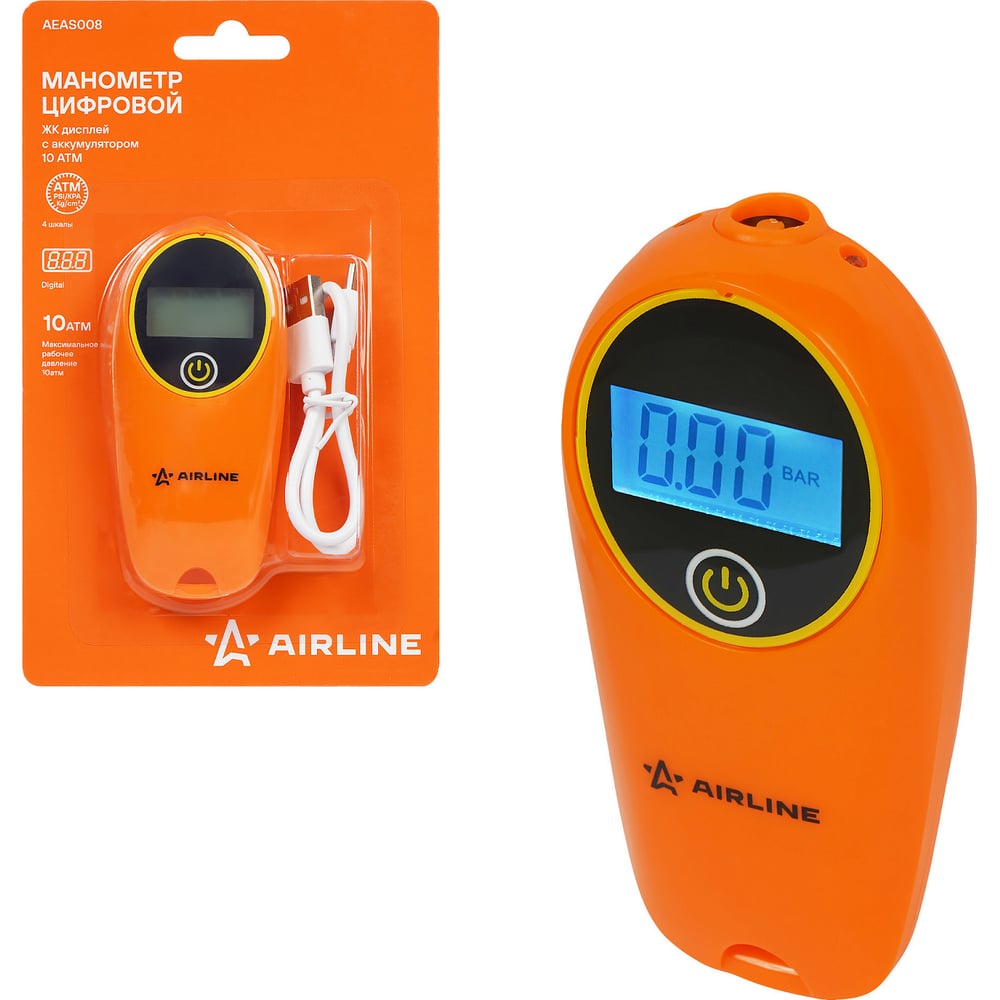 Изображение товара Манометр цифровой Airline ЖК дисплей, с аккумулятором, 10 атм AEAS008