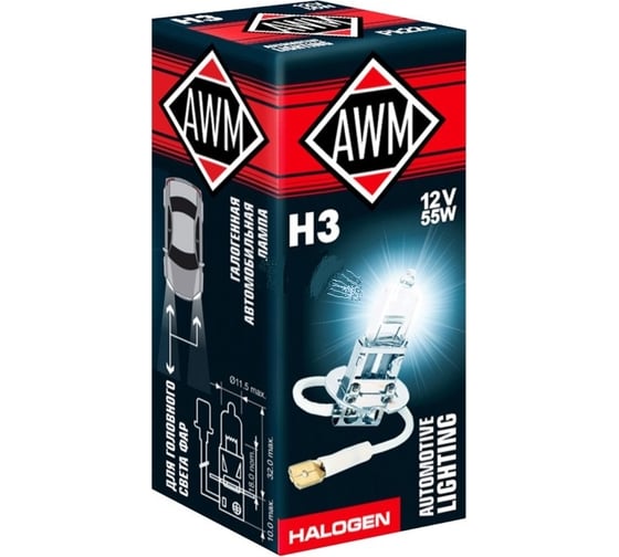 Изображение товара Лампа AWM галогенная, H3, 12 В, 55 Вт, PK22S 410300002