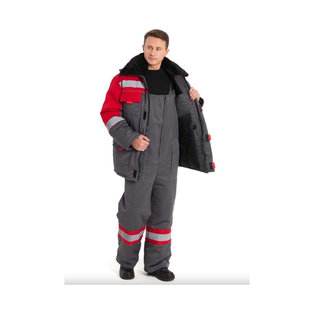 Изображение товара Костюм РАССО утеплённый НОВА куртка и полукомбинезон серый/красный 56-58