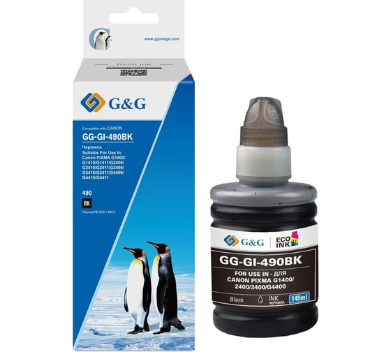 Изображение товара Чернила G&G GG-GI-490BK GI-490 черный пигментный 140 мл для Canon Pixma G1400/G2400/G3400/G4400 1935303