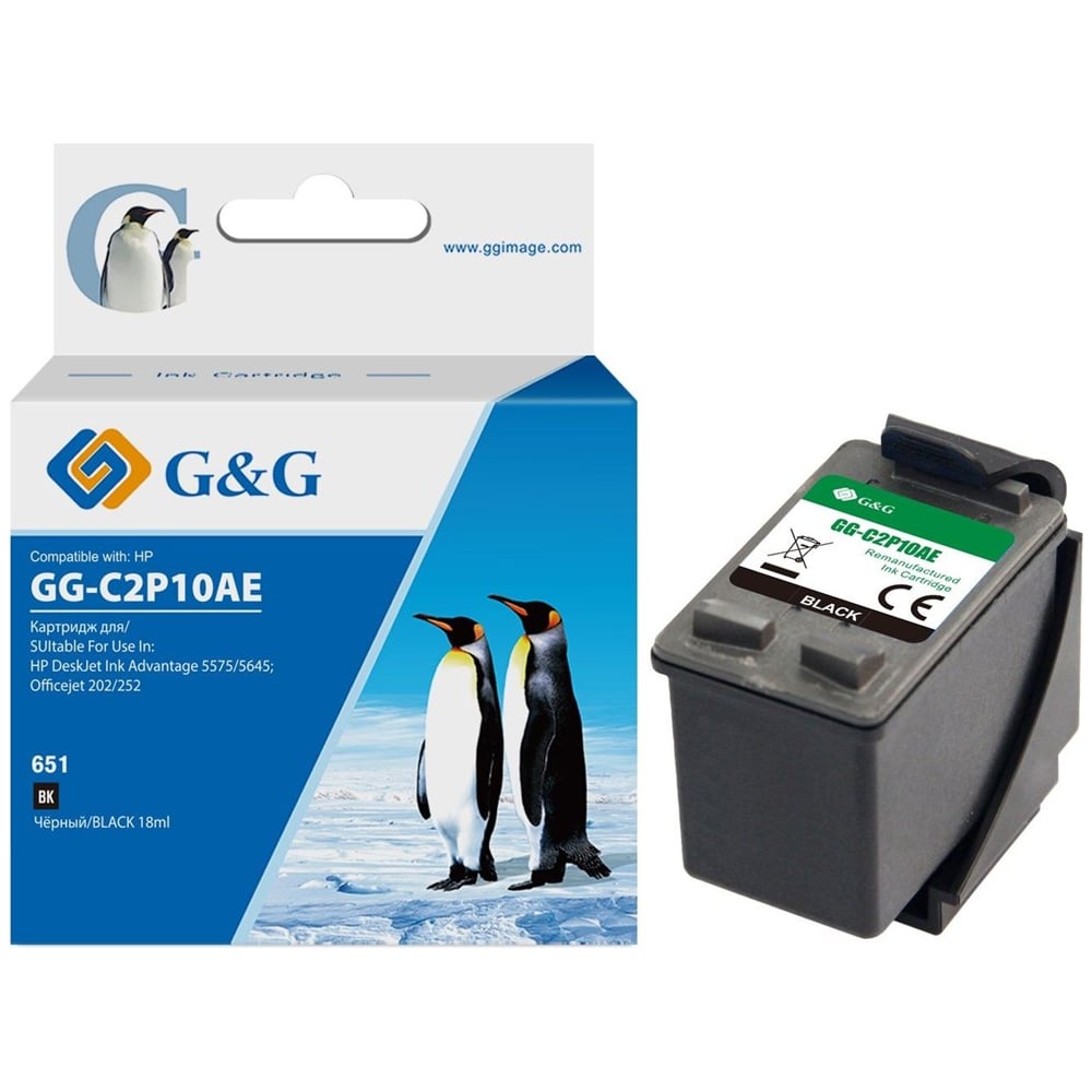 Изображение товара Картридж струйный G&G GG-C2P10AE 651 черный 12 мл для HP DeskJet 5575/5645 1861529