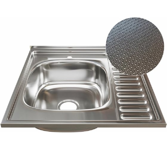 Изображение товара Мойка MIXLINE Декор 60х60 см,  (толщина стали 0,6мм) левый выпуск 3 1/2, глубина чаши 16см, с сифоном 555230