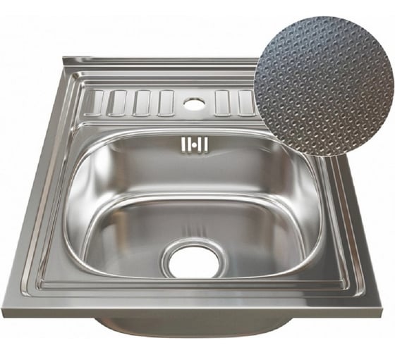 Изображение товара Мойка MIXLINE Декор 50х60 см, нержавеющая сталь - толщина 0,6мм, 50х60 см, накладная, с сифоном 555229