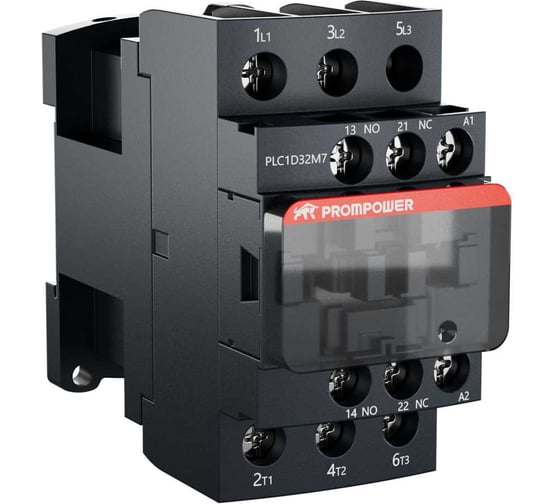 Изображение товара Контактор Prompower серии Pulse, ток 32А, 3 полюса, доп контакт 1НО+1НЗ, катушка 230AC PLC1D32M7