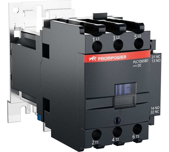Изображение товара Контактор Prompower серии Pulse, ток 65А, 3 полюса, доп контакт 1НО+1НЗ, катушка 24DC PLC1D65BD