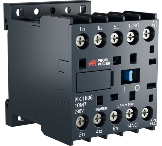 Изображение товара Миниконтактор Prompower серии Pulse, ток 6А, 3 полюса, доп контакт 1НО, катушка 230AC PLC1K0610M7