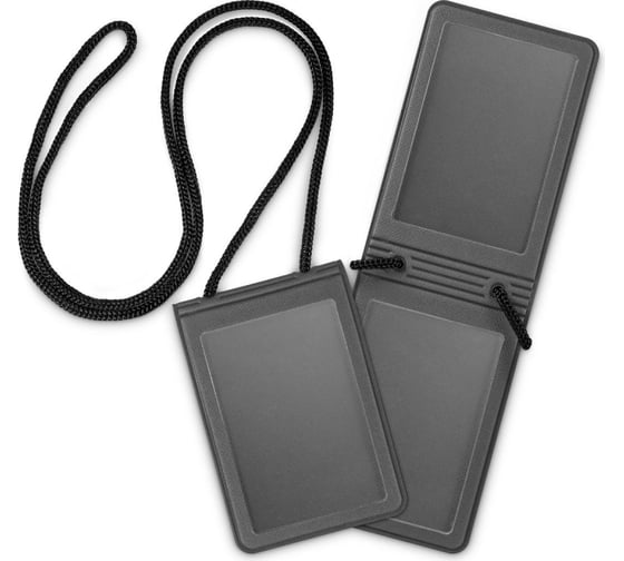 Изображение товара Вертикальный бейдж ООО Комус двойной с магнитным креплением, шнур 70x112 мм экокожа графит EKM-4V 1349925