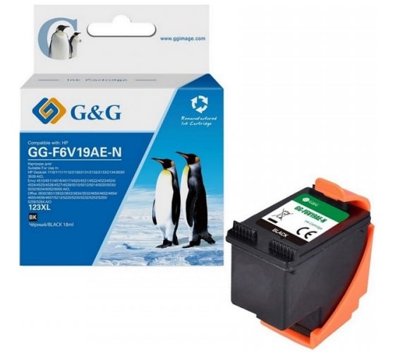 Изображение товара Картридж струйный G&G GG-F6V19AE-N 123XL черный 18 мл для HP DJ 1210/1212/1212/2130/2131/2132/2133/ 2048943