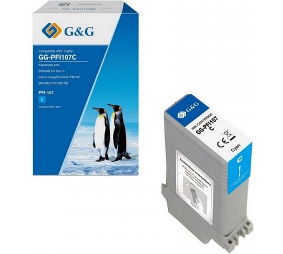 Изображение товара Картридж струйный G&G GG-PFI107C PFI-170 C голубой 130 мл для Canon imageProGRAF iPF670/680/685/770 2064671