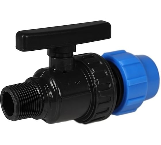 Изображение товара Компрессионный шаровой кран Millennium ПНД 25-3/4 с наружной резьбой, PN10 PEKM2534