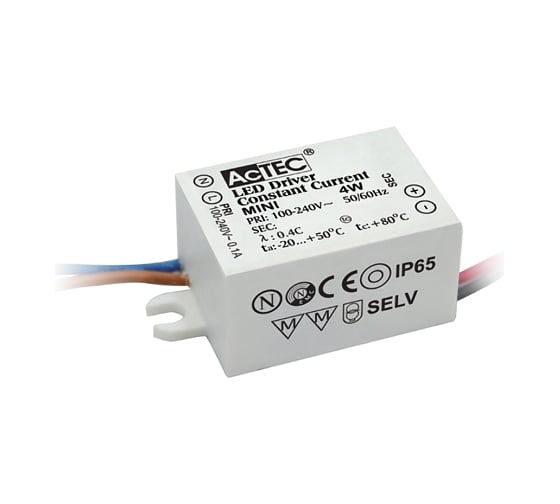 Изображение товара Блок питания AcTEC 2-8В, 4Вт, IP65, 0,5A, 38x27x21мм, MINI500mA/4W