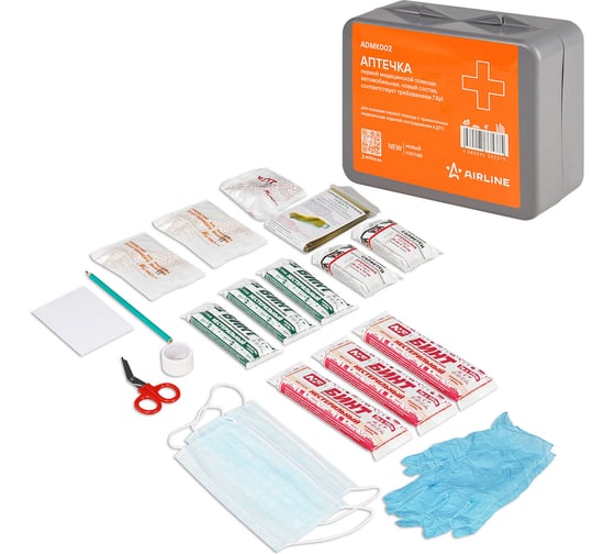 Изображение товара Аптечка автомобильная AIRLINE новый состав МЗ РФ 260н, соответствует требованиям ГАИ, пластиковый футляр ADMK002