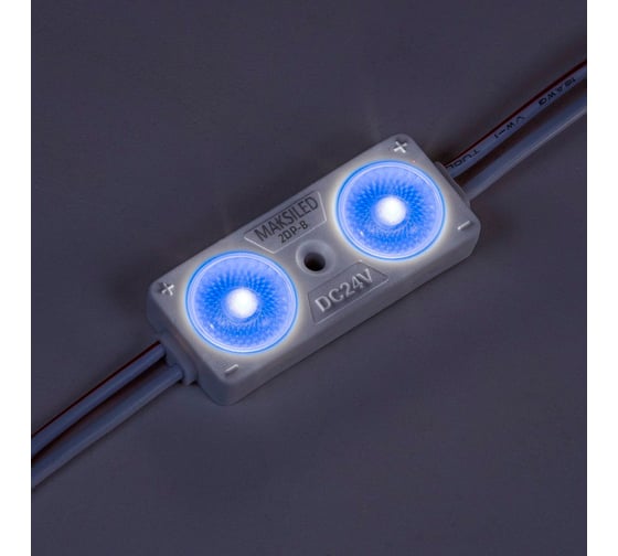 Изображение товара Светодиодный модуль MAKSILED 20 шт, 0,96Вт/0,48Вт, 24В, IP65, 2smd 2835, 20лм/10лм, синий, ML-M2DP-L-2835-B-24V