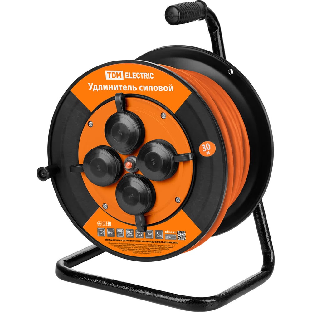 Изображение товара Удлинитель силовой TDM ELECTRIC УКз16-004 IP44 30м 4 розетки