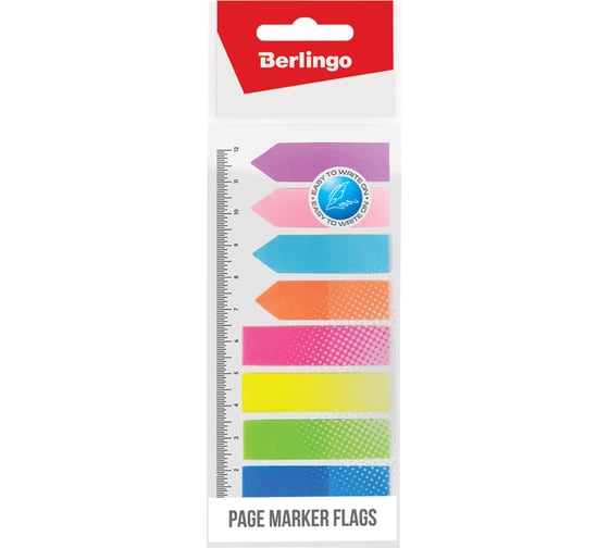 Изображение товара Флажки-закладки BERLINGO 45х12/42х12 мм, 25 листов, 8 неоновых цветов, с линейкой LSz_45128