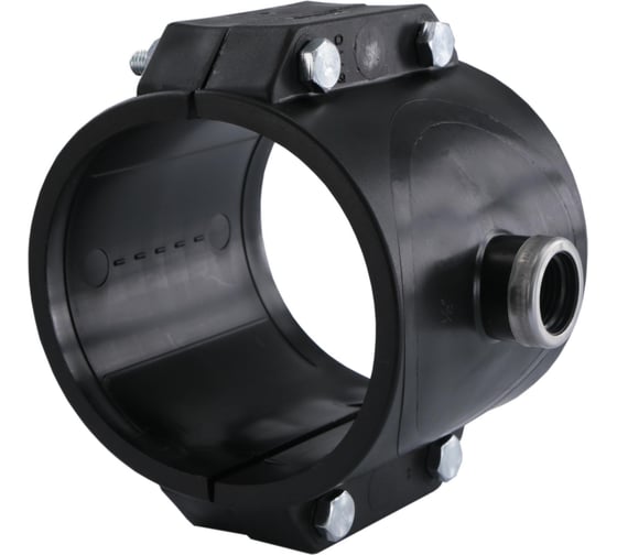 Изображение товара Седелка ПНД 160×1½" с металлическим кольцом и внутренней резьбой — усиленный хомут для врезки в полиэтиленовые трубы водоснабжения Millennium PFVM16040