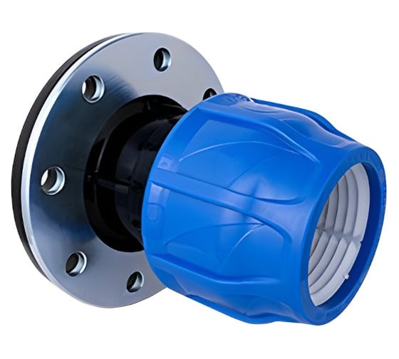 Изображение товара Фланец компрессионный ПНД 50×1 1/2" с металлическим кольцом — для подключения полиэтиленовых труб к арматуре Millennium PFFM5040