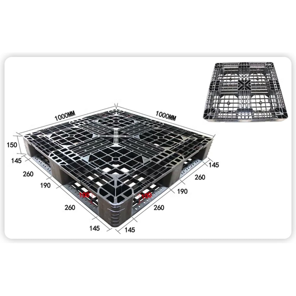 Изображение товара Пластиковый перфорированный паллет Everest 1000x1000x150 мм черный P1000