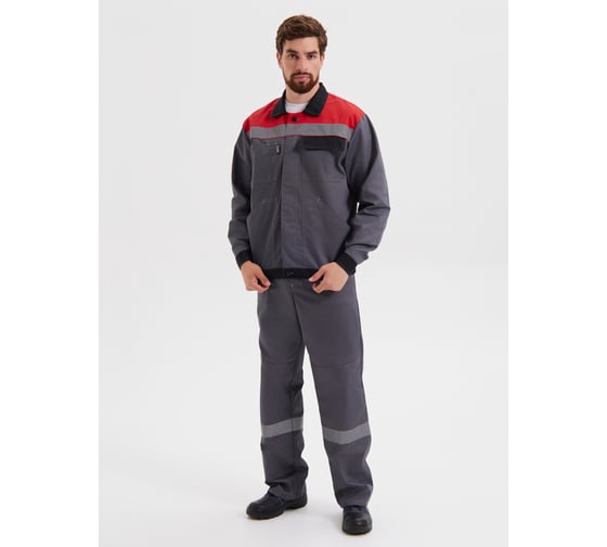 Изображение товара Костюм РАССО Корпус куртка+брюки, смесовая 65/35, плотность 240 г/м2, темно-серый/черный/красный, р.64-66/170-176 77218 (64/170)