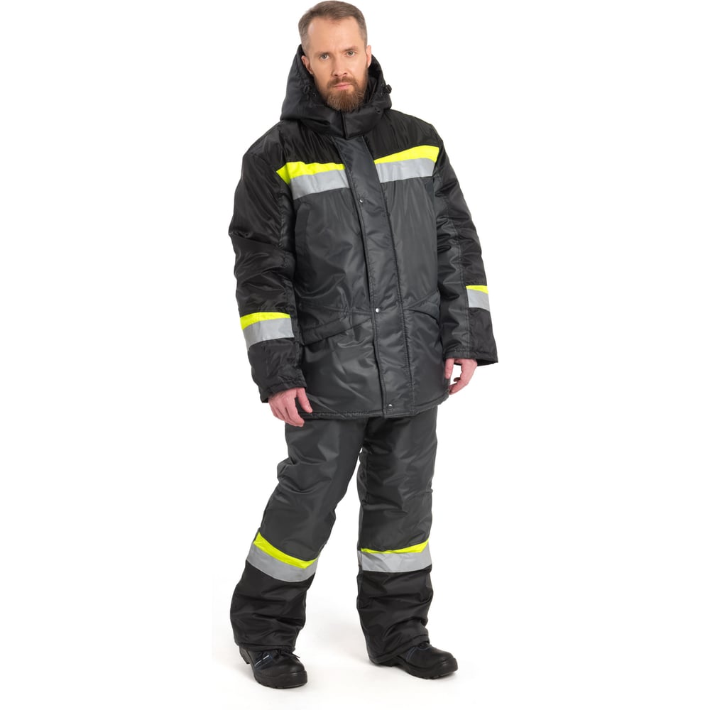 Изображение товара Костюм утепленный "Градус" куртка+п/к ткань оксфорд цвет т.СЕР/черн/лимон р.72-74/182-188 РАССО 76139 (72/182)