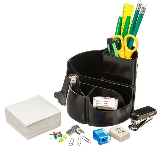 Изображение товара Настольный пластиковый набор Attache Оптима 17 предметов черный 6 отделений вращающийся 1202380