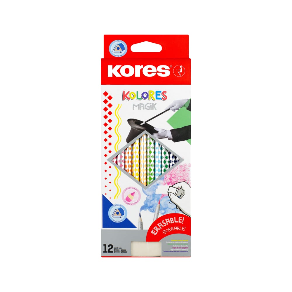 Стираемые трехгранные цветные карандаши Kores