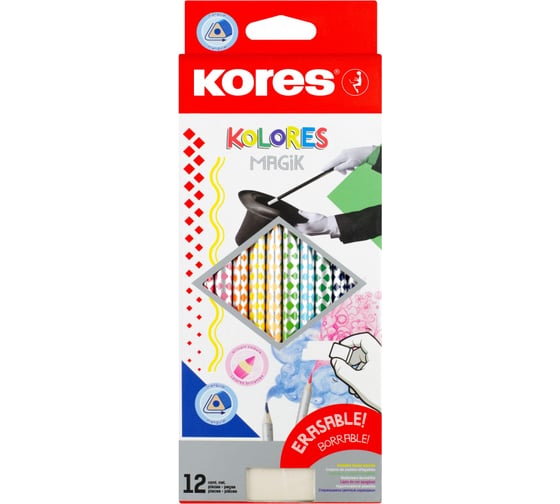 Изображение товара Стираемые цветные карандаши Kores Kolores MagiK 12 цветов, трехгранные 1311706