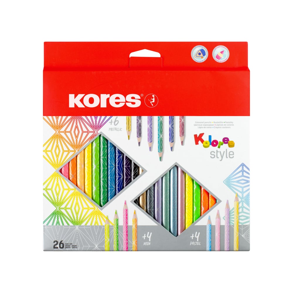 Трехгранные цветные карандаши Kores стираемые трехгранные цветные карандаши kores