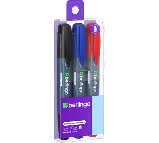 Изображение товара Набор перманентных маркеров BERLINGO Multiline PE200 3 цвета, пулевидный, 2 мм BMc_32409