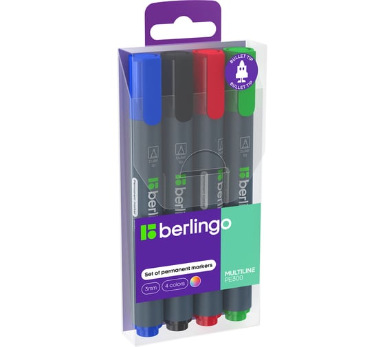 Изображение товара Набор перманентных маркеров BERLINGO MultiLine PE300 4 цвета, пулевидный, 3 мм BMc_36409