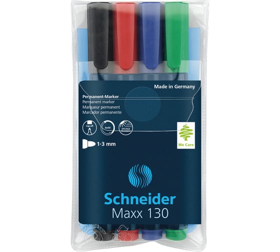 Изображение товара Набор перманентных маркеров Schneider Maxx 130 4 цвета, пулевидный, 1 мм 113094