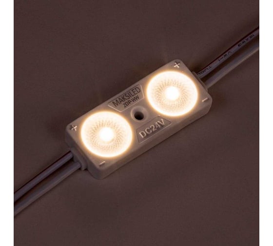 Изображение товара Светодиодный модуль MAKSILED 20 шт, 0,96Вт/0,48Вт, 24В, IP65, 2smd 2835, 170лм/90лм, теплый белый, ML-M2DP-L-2835-WW-24V