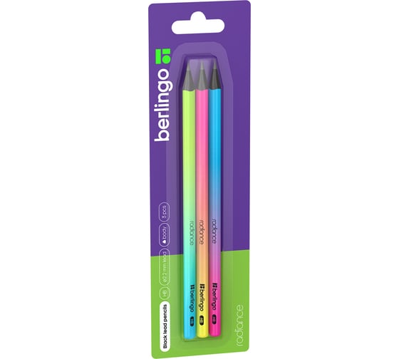 Изображение товара Набор чернографитных карандашей BERLINGO Radiance HB, 3 шт, черное дерево, трехгранные, заточенные BP01197_3