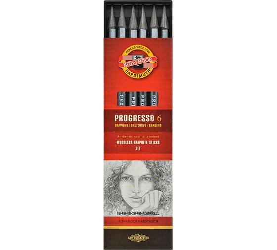 Изображение товара Набор чернографитных карандашей Koh-I-Noor Progresso 6 шт, в лаке без дерева, заточенные, картон 8915006001PZ