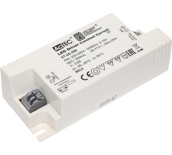 Изображение товара Блок питания AcTEC 36-72В, 25Вт, IP20, 0,35A, 100x43x28мм, V7-25-350