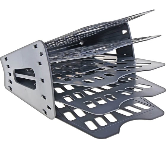 Изображение товара Веерный лоток для бумаг Стамм 5-ти секционный, серый ЛТ90