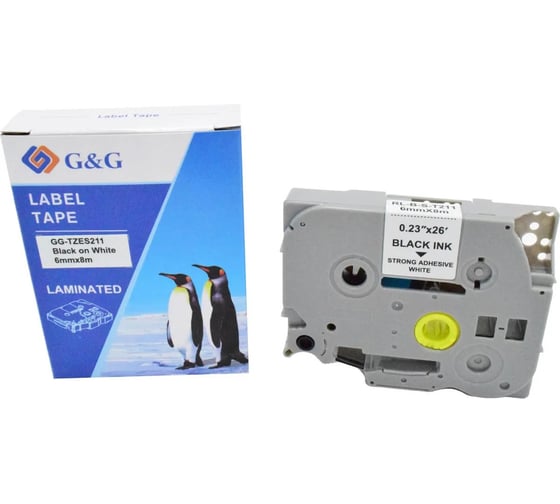 Изображение товара Картридж ленточный G&G GG-TZES211 черный на белом 6x8 для Brother 1010/1280/1280VP/2700VP 2073256