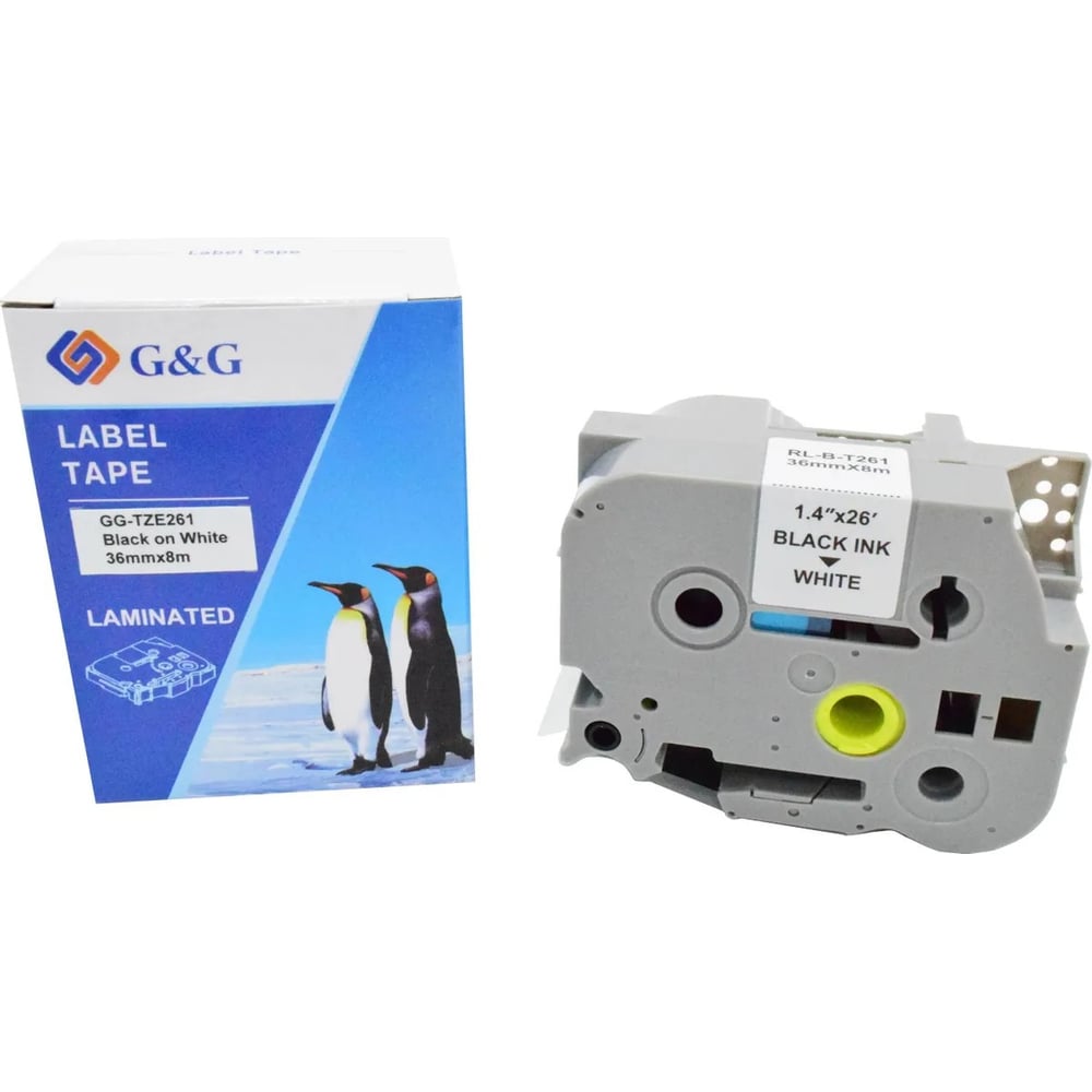 Изображение товара Ленточный картридж G&G GG-TZE261 36 мм 8 м черный на белом для Brother