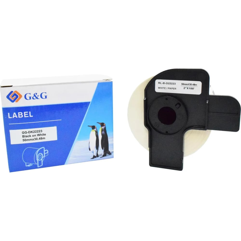 Изображение товара Ленточный картридж G&G GG-DK22223 черный на белом 50x30.48 для Brother QL-500 QL-550 QL-70