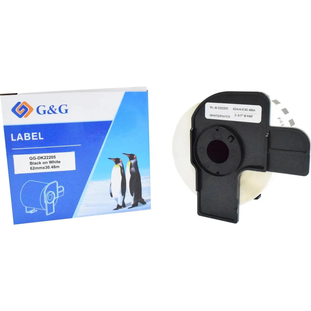 Изображение товара Картридж ленточный G&G GG-DK22205 черный на белом для Brother QL-500, QL-550