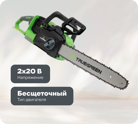 Изображение товара Цепная пила аккумуляторная TRUEGREEN 2х20 В, 0.375", без аккумулятора и ЗУ TG8J173