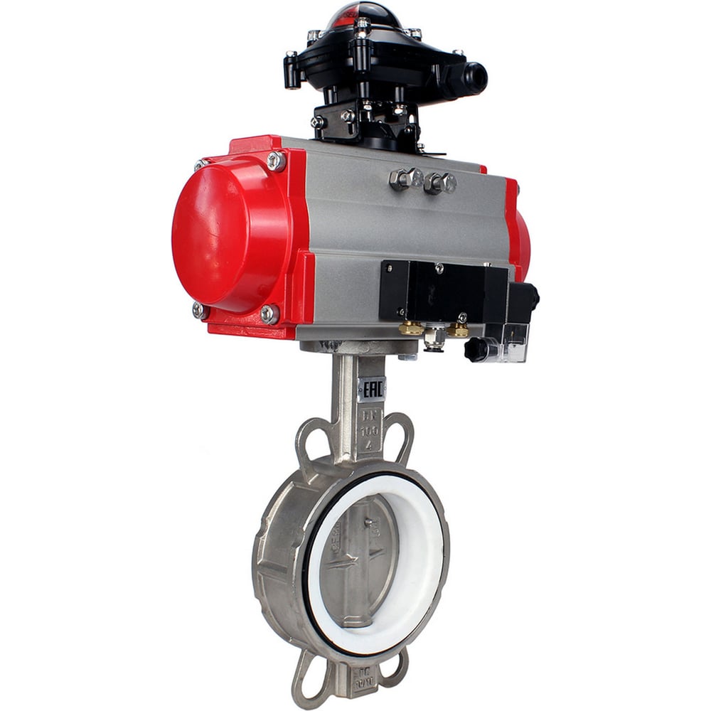 Изображение товара Затвор DN.ru 316L-316L-PTFE Ду125 Ру16 с пневмоприводом и распределителем
