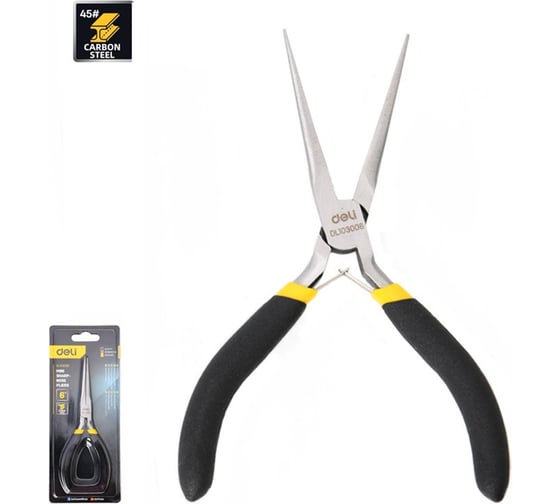 Изображение товара Мини-тонкогубцы удлиненные DELI 150мм DL103006 прорезиненная рукоять 179494