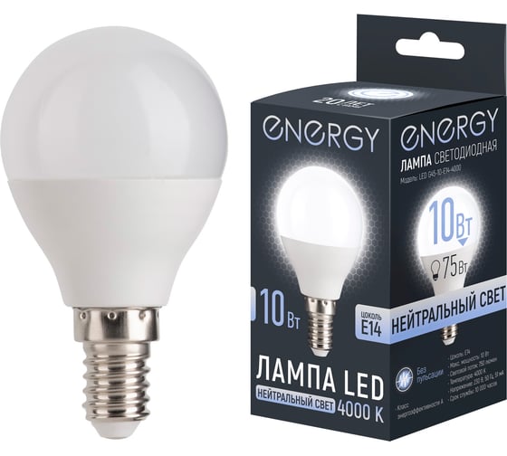 Изображение товара Лампа светодиодная Energy LED G45-10-E14-4000 109319